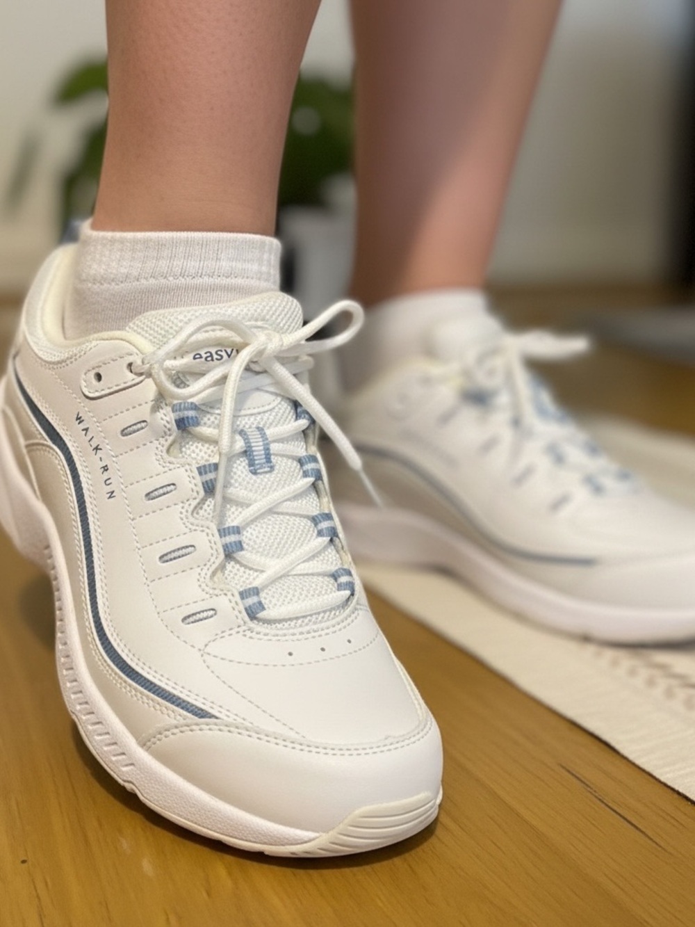 Easy Spirit White and Light Blue Walking Shoes